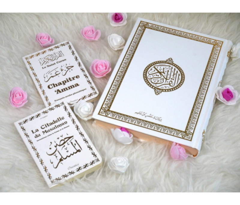 Coffret / Pack Cadeau blanc doré pour homme ou femme musulmane : Le Saint  Coran (arabe), Chapitre Amma (Jouz' 'Ammâ) et La citadelle du musulman  bilingue par chez Divers sur