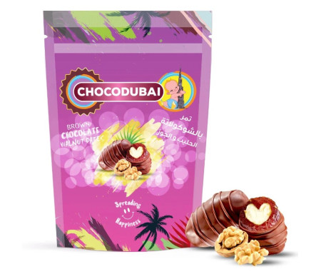 Choco Dubai Cerneaux de Noix - Dattes au cerneaux de noix enrobées de Chocolat au lait (100 g)