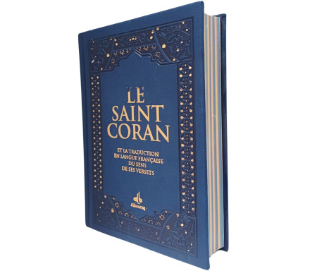 Le Saint Coran Bilingue (Arabe – Français) 14 x 19cm avec Pages Arc-en-Ciel (Rainbow) Couverture Bleu