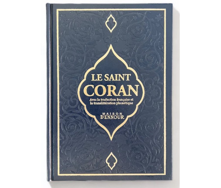 Le Noble Coran, La traduction en Langue Française et la Phonétique (Grand Format / Couverture Daim) - Bleu