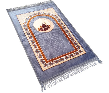 Tapis de luxe épais antidérapant et ultra-doux - Grande taille (80 x 120 cm) avec motifs Fleuris et Mosquée - Dominante Grise