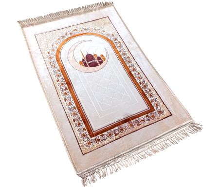 Tapis de luxe épais antidérapant et ultra-doux - Grande taille (80 x 120 cm) avec motifs Fleuris et Mosquée - Dominante Beige