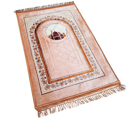 Tapis de luxe épais antidérapant et ultra-doux - Grande taille (80 x 120 cm) avec motifs Fleuris et Mosquée - Dominante Marron Camel